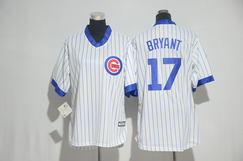 Womens 2017 MLB Chicago Cubs #17 Bryant White stripe Jerseys->women mlb jersey->Women Jersey